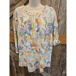 Country rose size 18 womens plus floral Lightweight colorful blouse top EUC ^